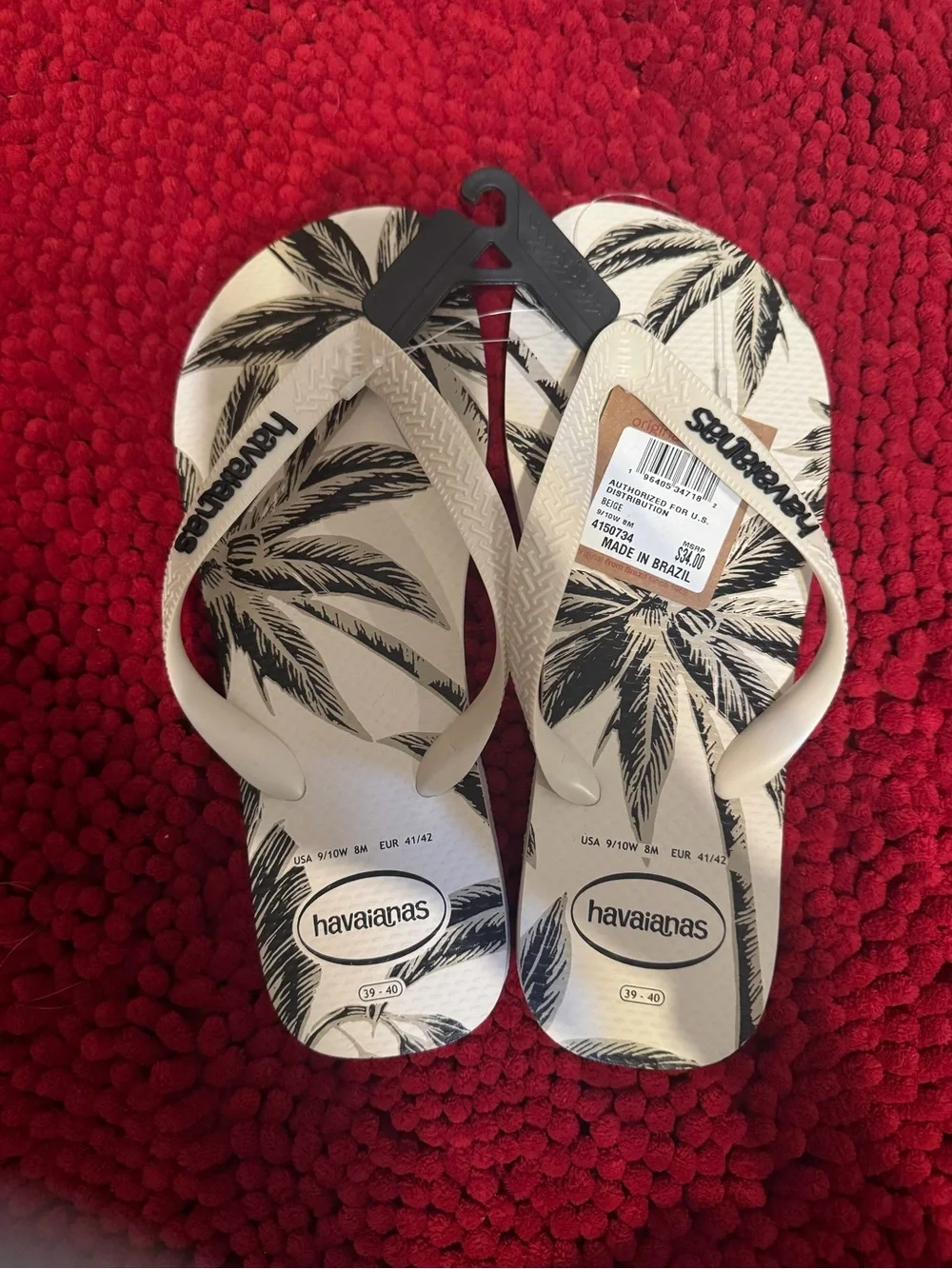 Havaianas Cream Flip Flops with Black Palm Print
